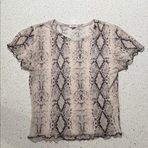 Garage Beige Snake Print Mesh Top